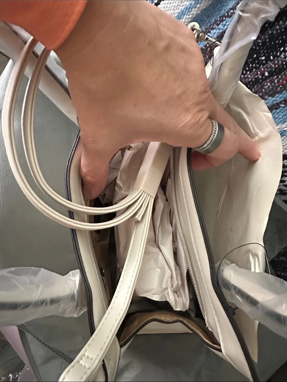 Tahari Cream Structured Tote Handbag